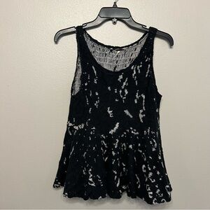 Free People Black and White Side Flare Peplum Knit Size Small Top